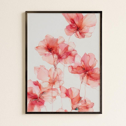 Elegant Pink Botanical Line Art: Minimalist Floral Illustration