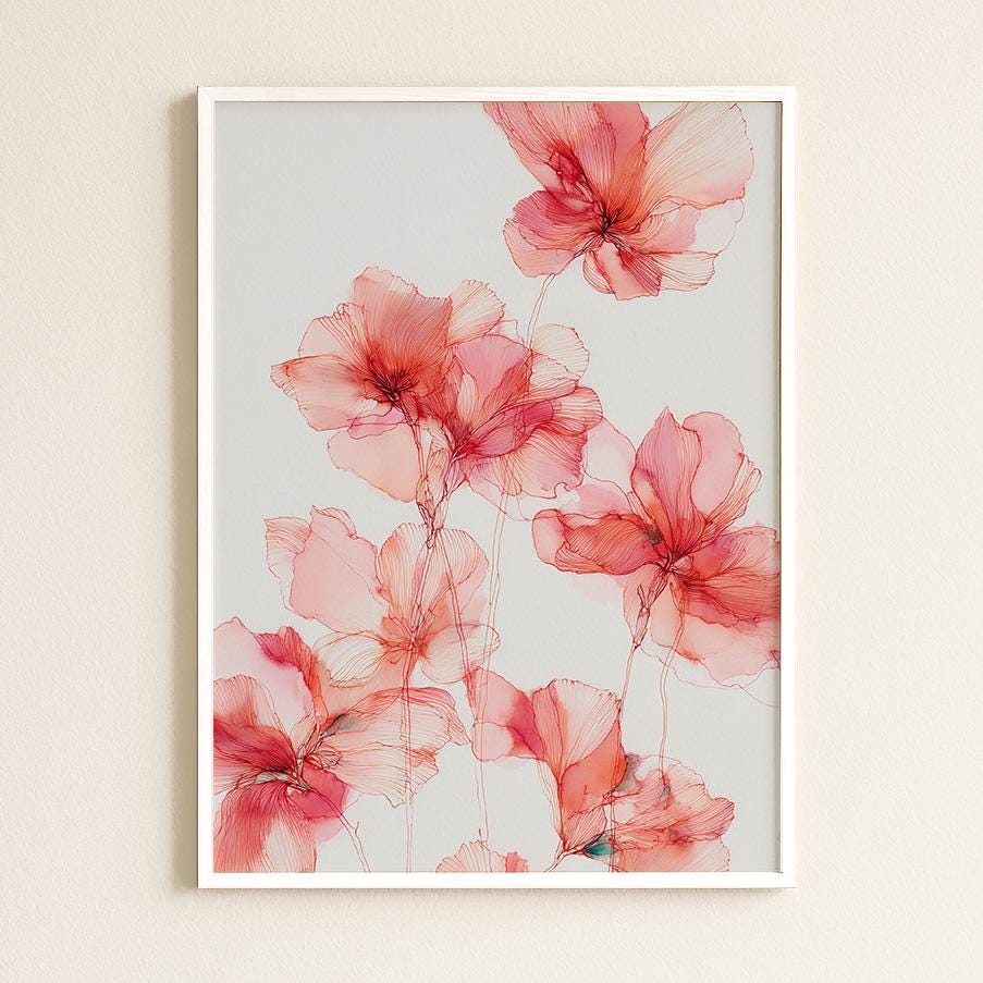 Elegant Pink Botanical Line Art: Minimalist Floral Illustration