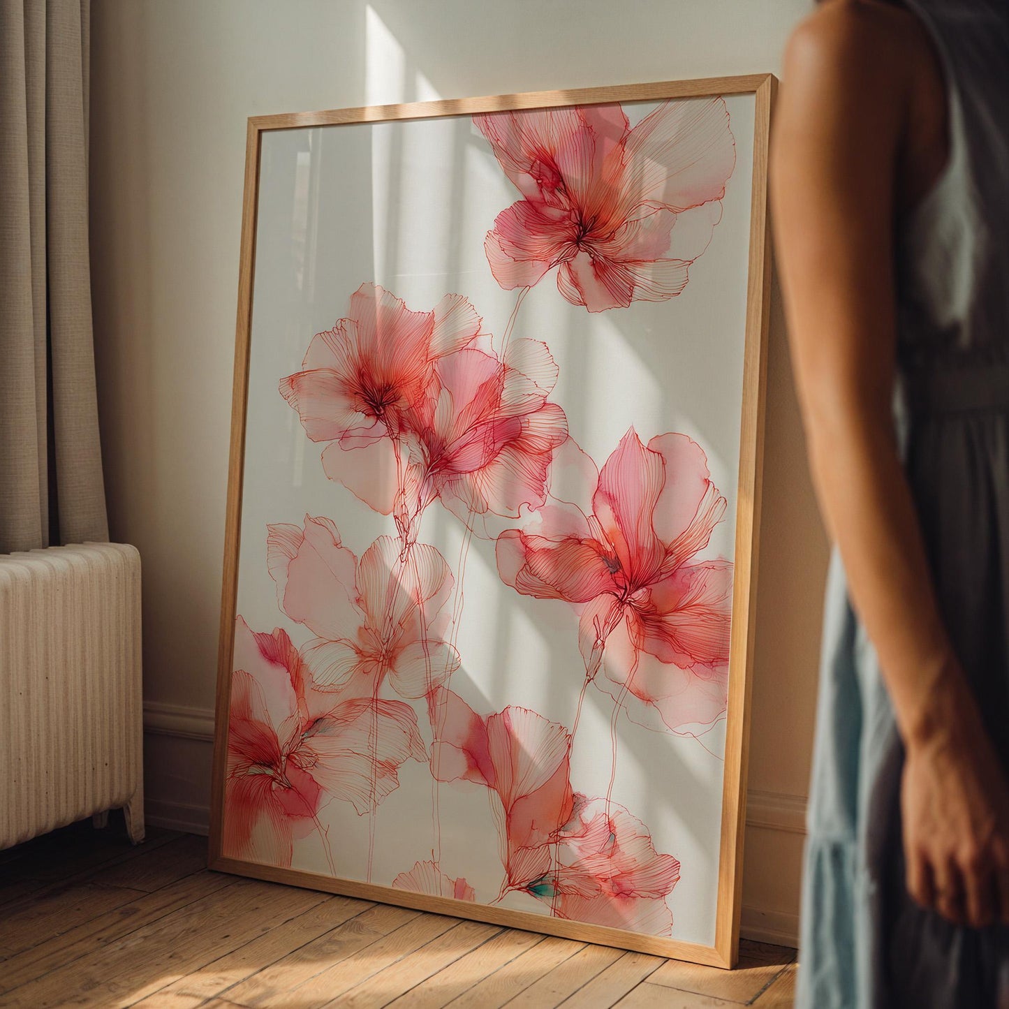 Elegant Pink Botanical Line Art: Minimalist Floral Illustration