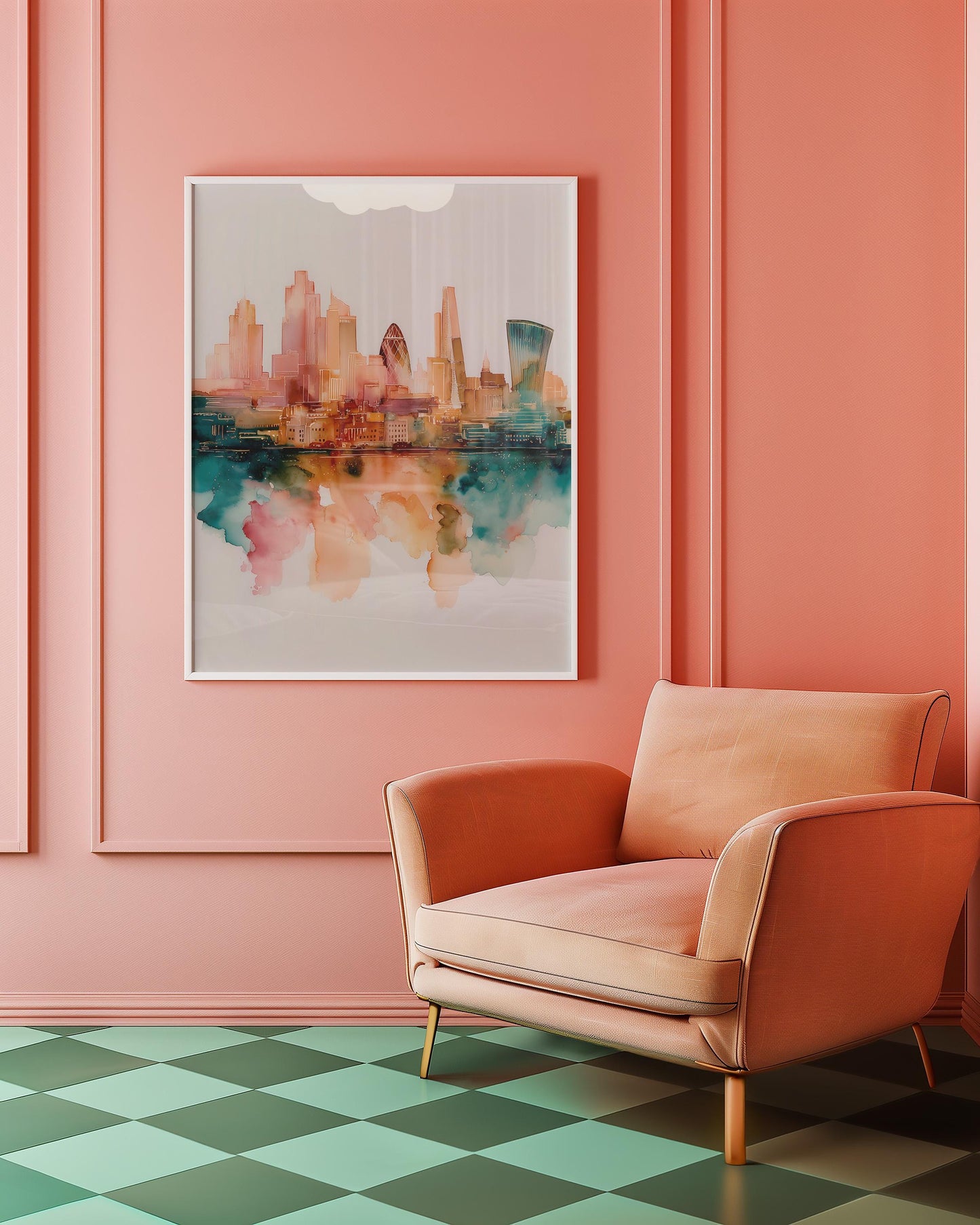 London City Skyline Watercolor Art Print: Modern British Architecture