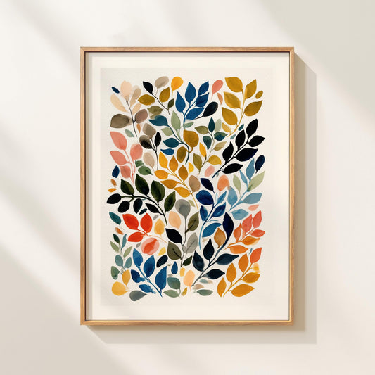 Watercolor Leaf Art Print: Asymmetrical Botanical Foliage