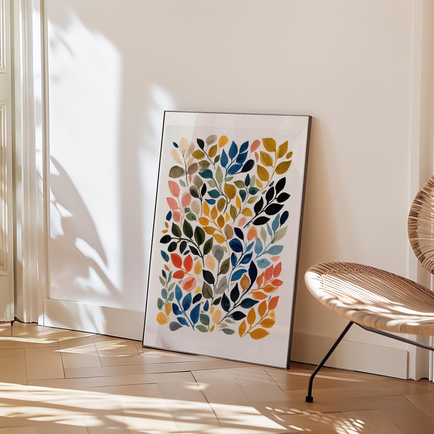 Asymmetrical Botanical Watercolour Leaf Art Print: Modern