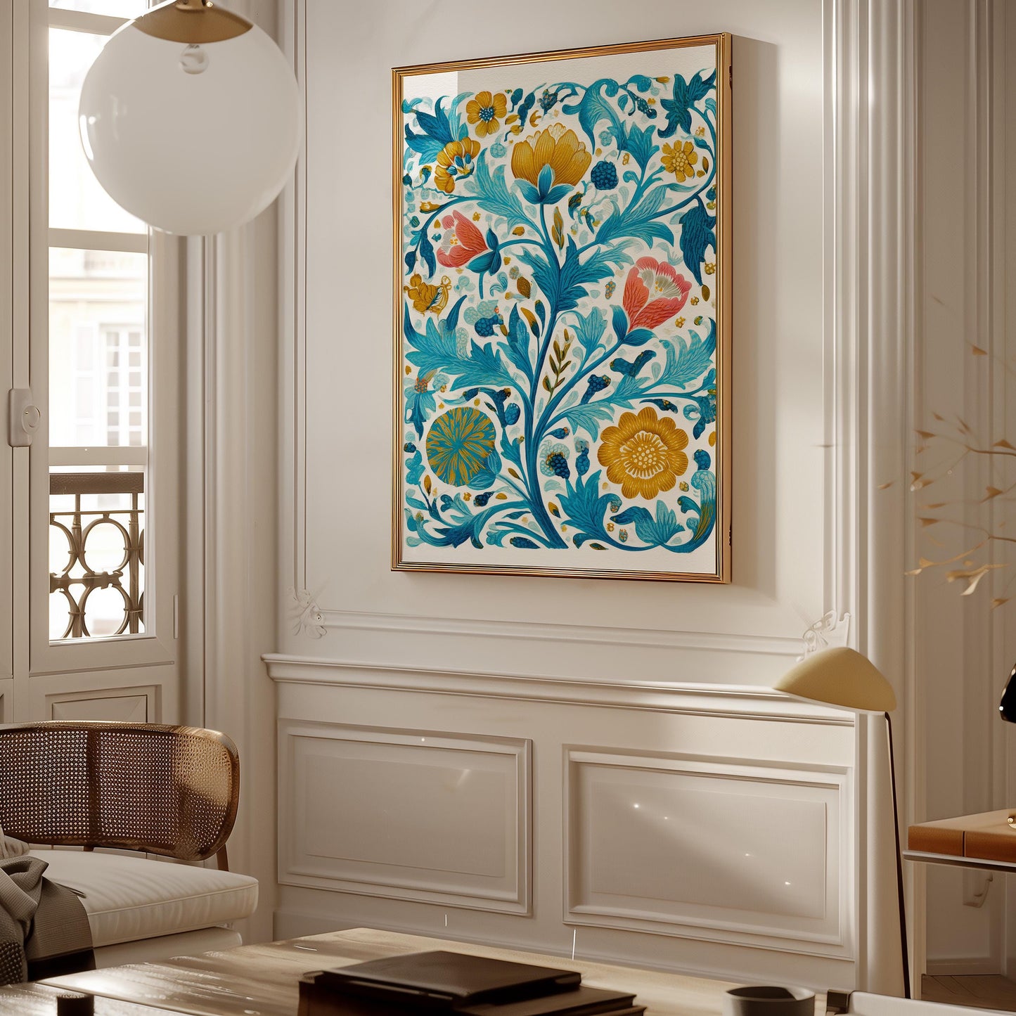 Elegant Botanical Floral Pattern Art Print - Turquoise Victorian