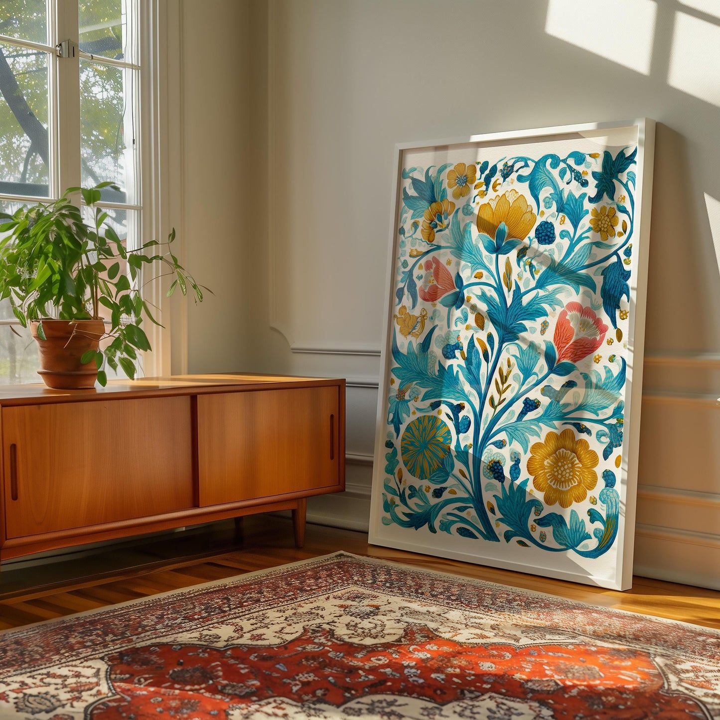 Elegant Botanical Floral Pattern Art Print - Turquoise Victorian