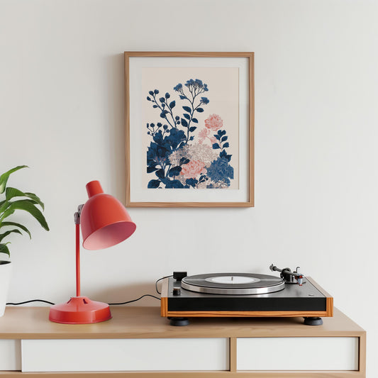 Asymmetrical Navy & Pink Botanical Floral Art Print