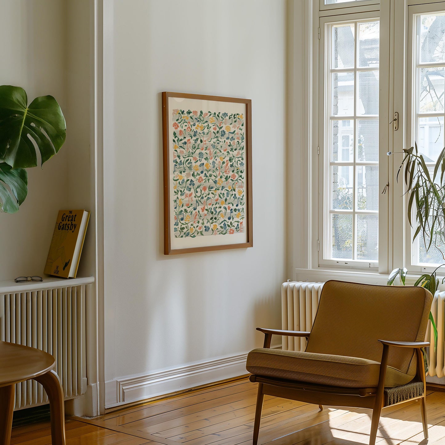 Floral Musical Notes Art Print: Botanical Music Notation Wall