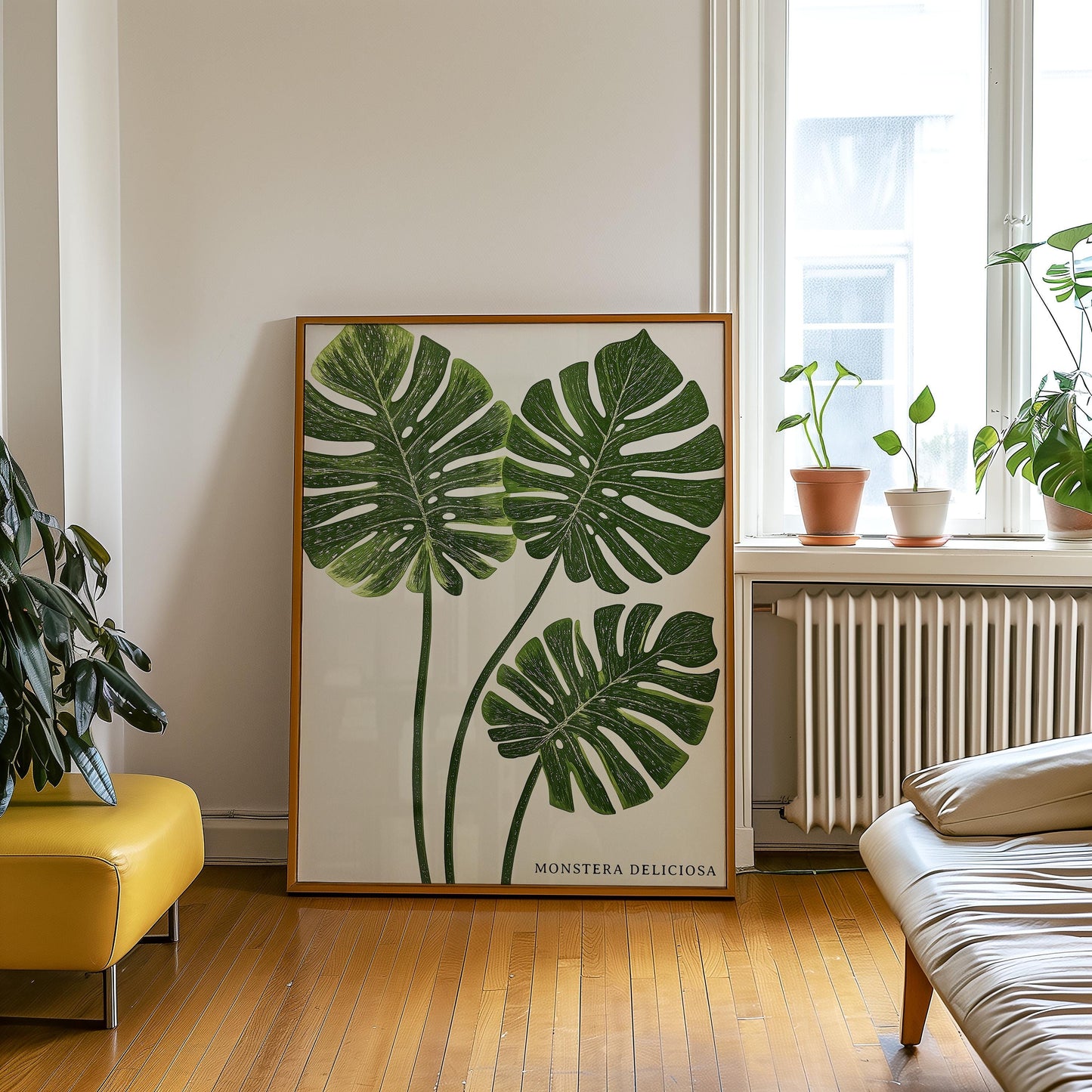 Monstera Deliciosa Botanical Print Tropical Plant Art Modern Botanical Wall Art Minimalist Plant Print Green Leaves