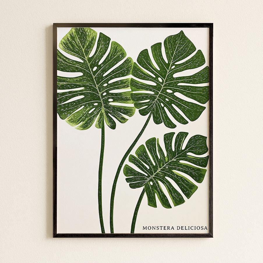 Tropical Monstera Leaf Botanical Print: Modern Plant Wall Art for