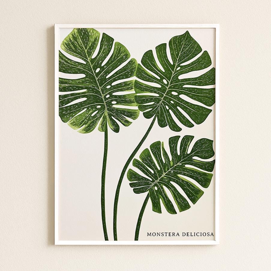 Tropical Monstera Leaf Botanical Print: Modern Plant Wall Art for