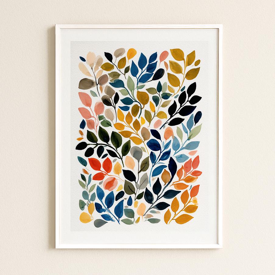 Asymmetrical Botanical Watercolour Leaf Art Print: Modern