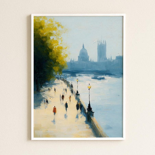 Scenic Thames River South Bank London Art Print: British