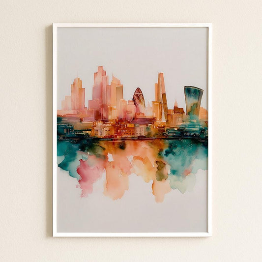 London Cityscape Watercolour Print: Modern British Skyline Art,