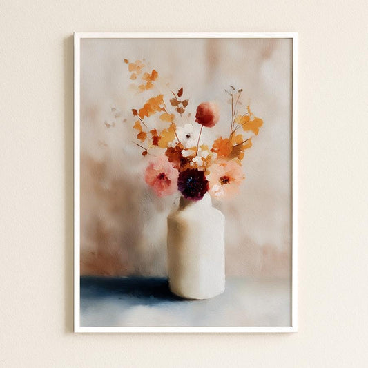 Modern Coral Pink Abstract Floral Wall Art Print: Minimalist