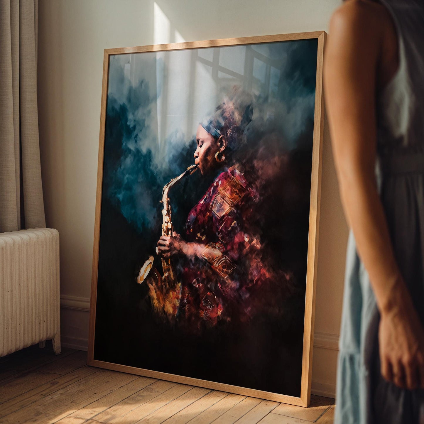 Elegant Female Saxophonist Jazz Illustration - Musical Instrument