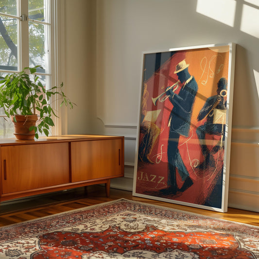 Vintage Jazz Trumpet Player Illustration: Music Wall Art for Club