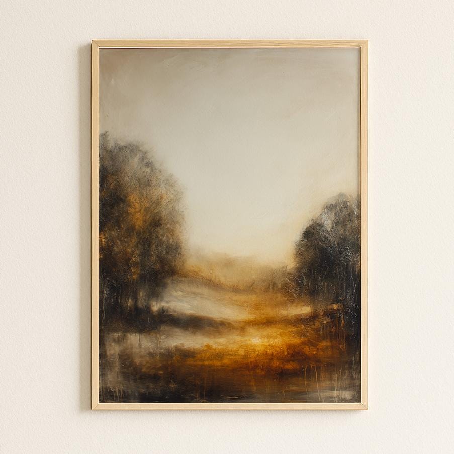 Golden Hour Landscape Print Warm Atmospheric Misty Path Painting