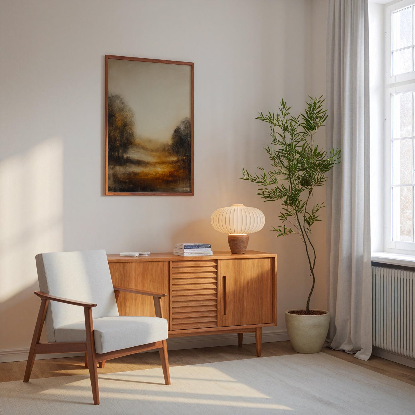 Golden Hour Landscape Print Warm Atmospheric Misty Path Painting