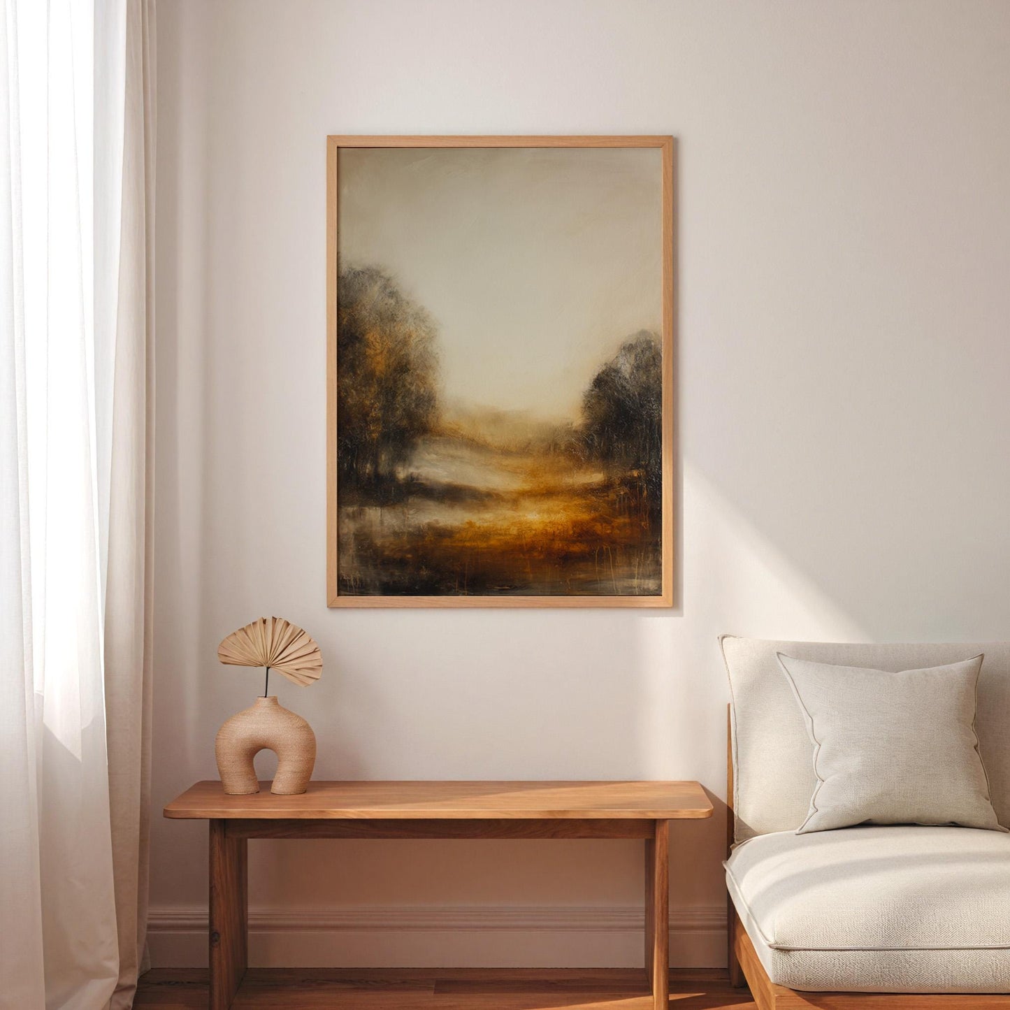 Golden Hour Landscape Print Warm Atmospheric Misty Path Painting