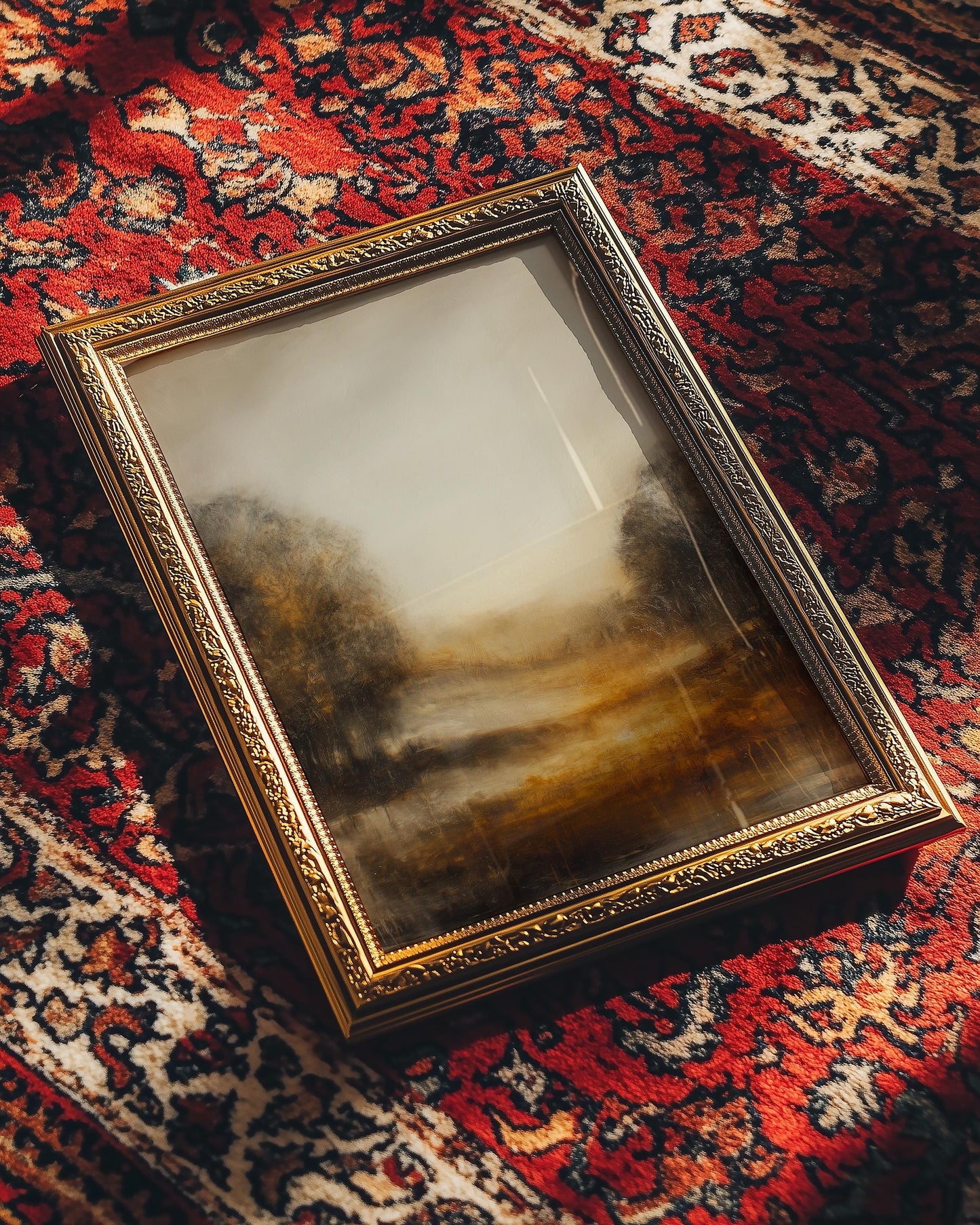 Golden Hour Landscape Print Warm Atmospheric Misty Path Painting