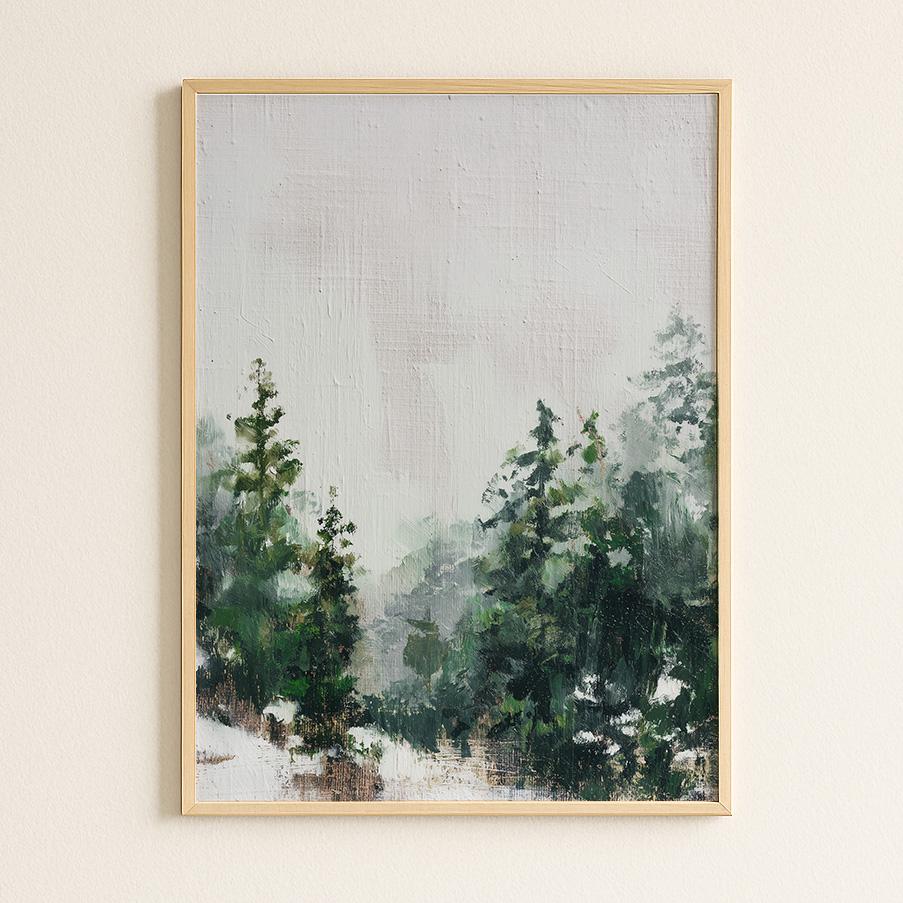 Winter Forest Print Minimalist Evergreen Trees Negative Space