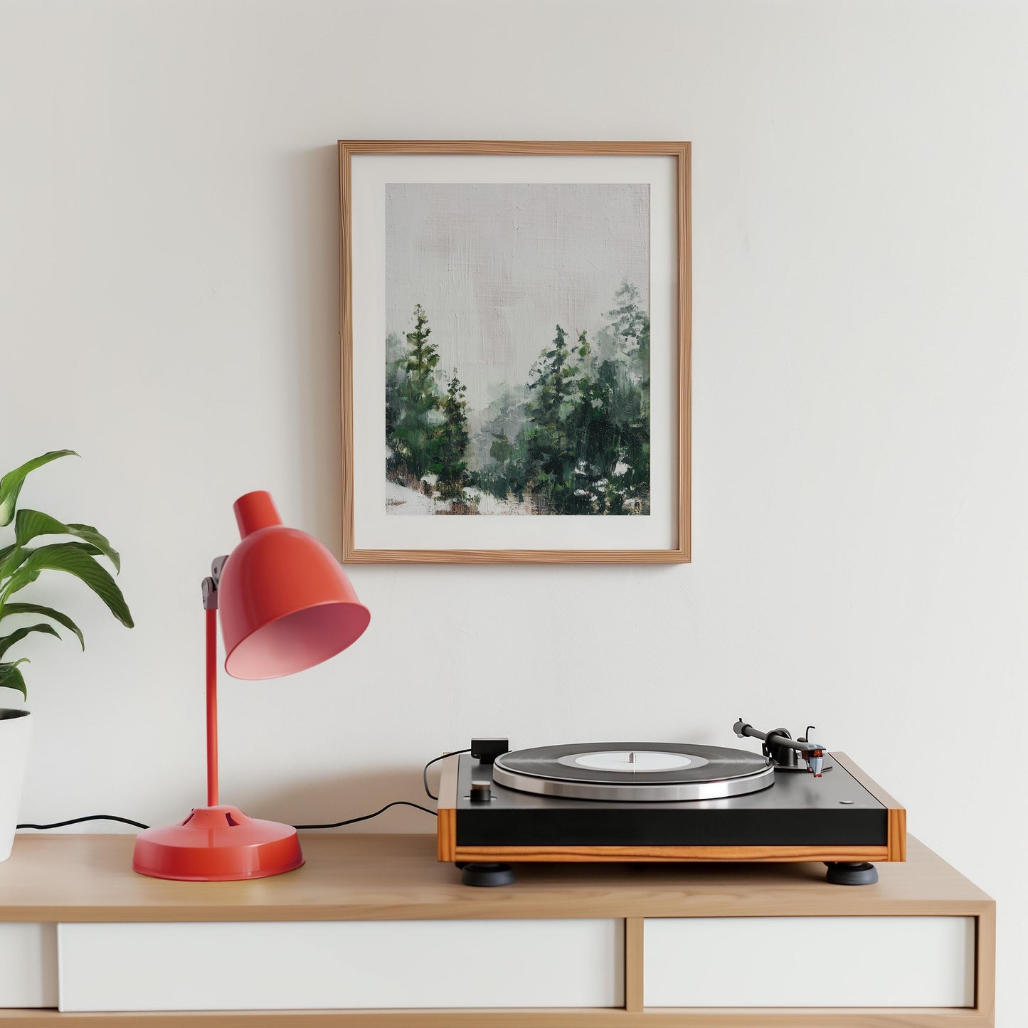Winter Forest Print Minimalist Evergreen Trees Negative Space
