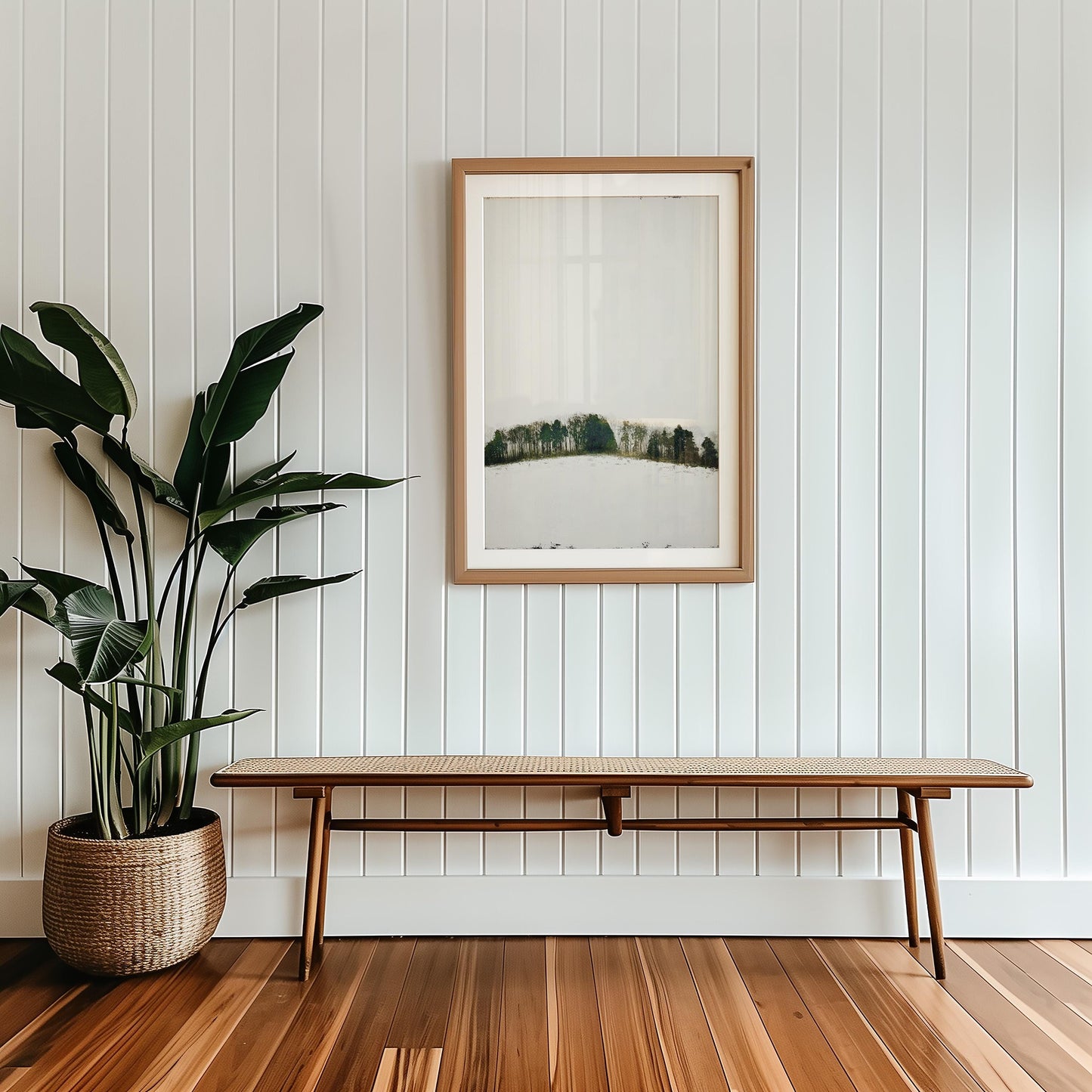 Minimalist Winter Treeline Print - Nordic Forest Landscape Art