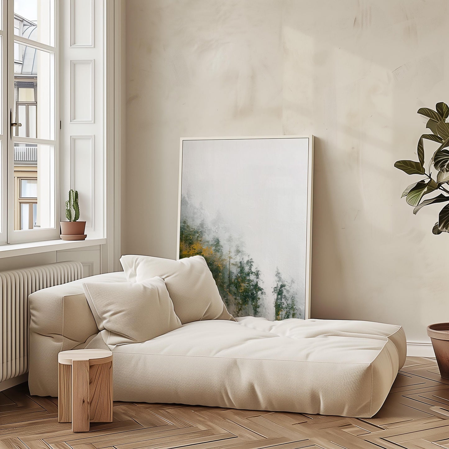 Misty Mountain Forest Print Nordic Atmospheric Landscape Negative