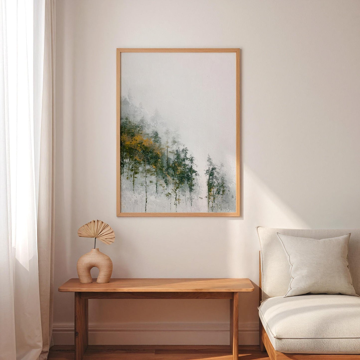 Misty Mountain Forest Print Nordic Atmospheric Landscape Negative