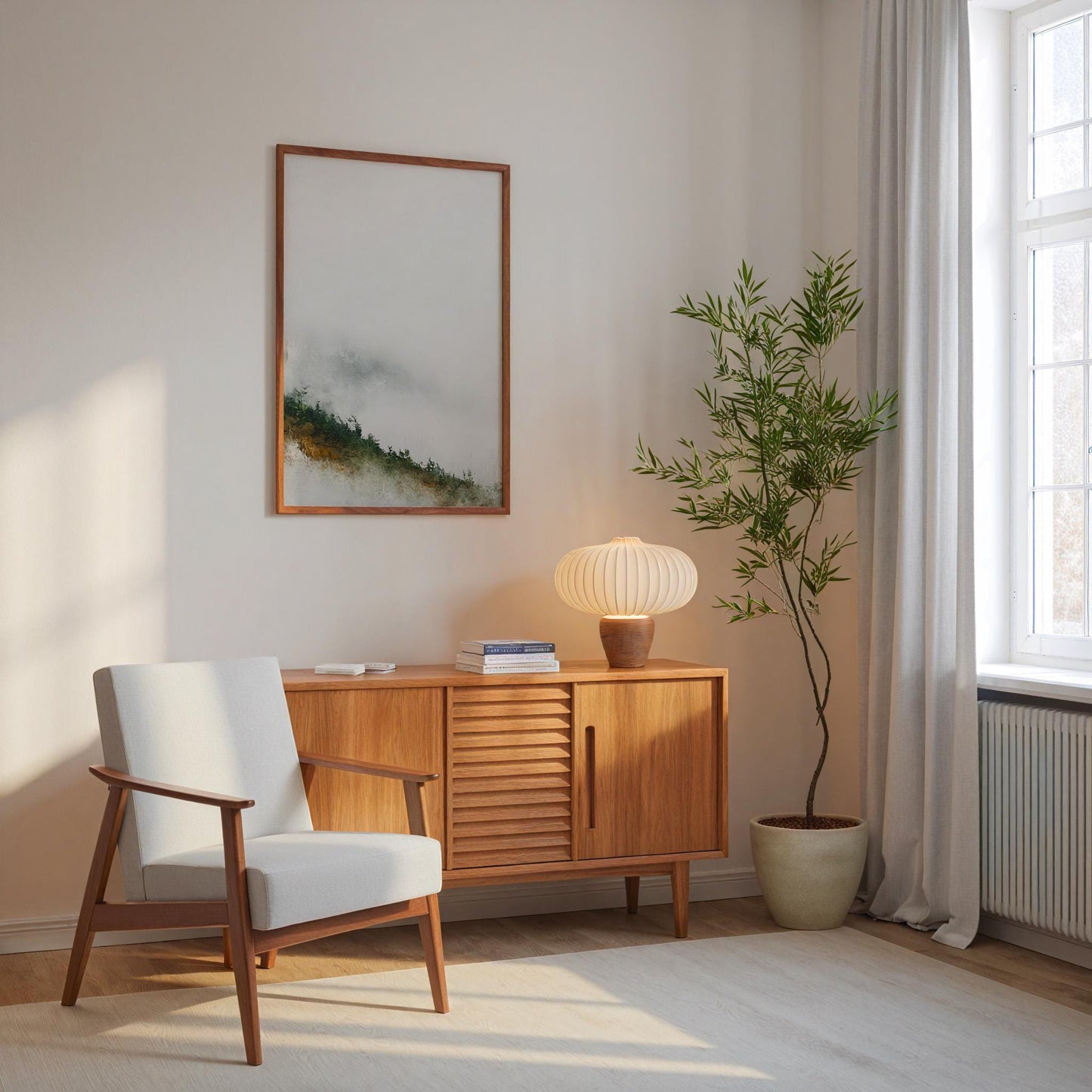 Misty Hillside Print Negative Space Autumn Woodland Atmospheric