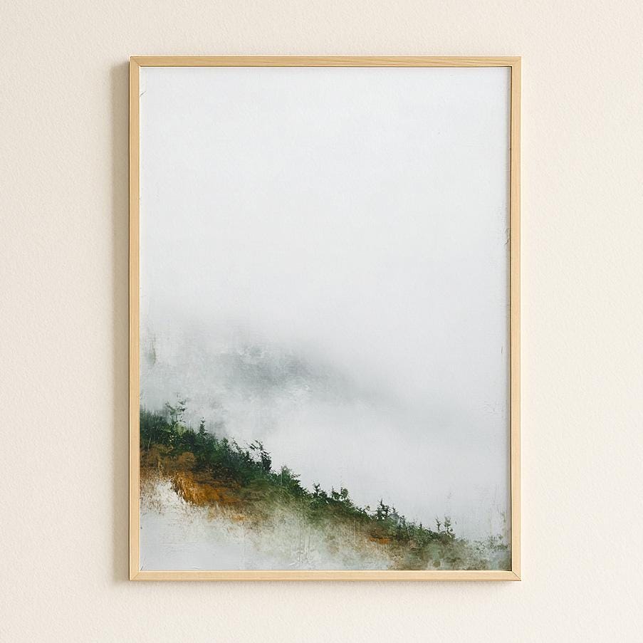Misty Hillside Print Negative Space Autumn Woodland Atmospheric
