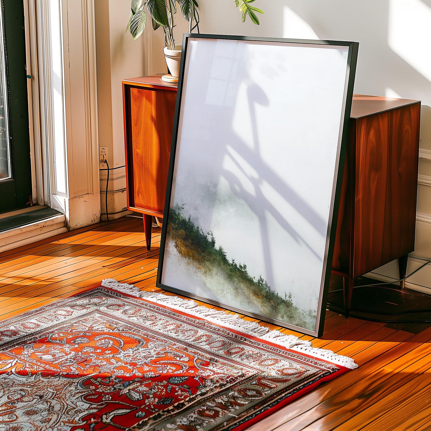 Misty Hillside Print Negative Space Autumn Woodland Atmospheric