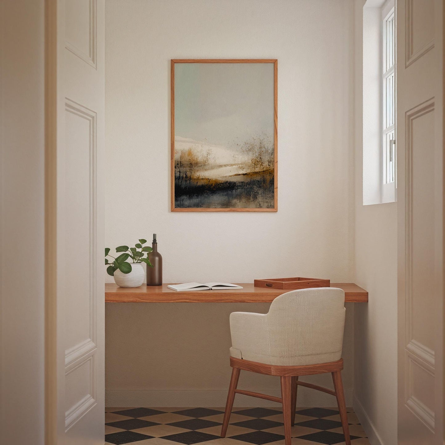 Abstract Landscape Print Atmospheric Lake Scene Modern Earth Tone