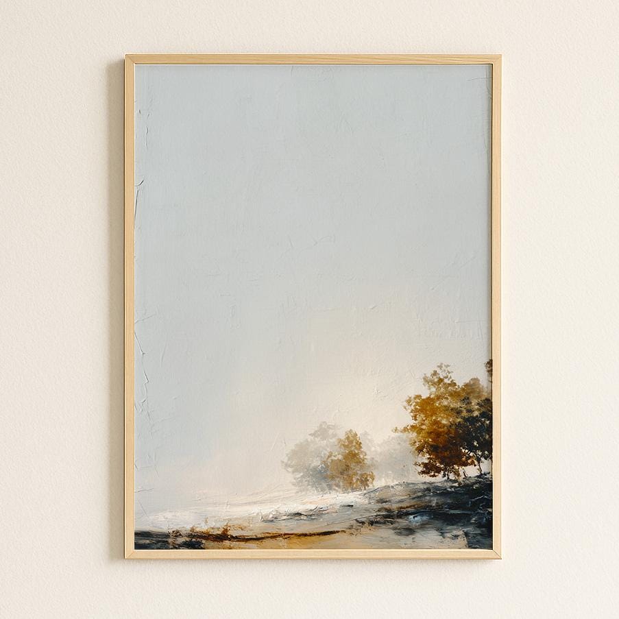 Minimalist Hillside Print Negative Space Autumn Trees Modern