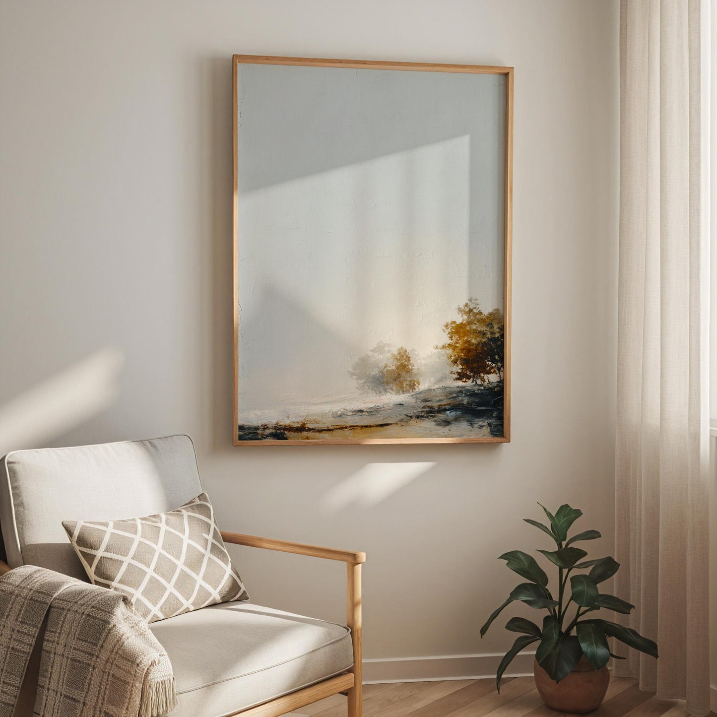 Minimalist Hillside Print Negative Space Autumn Trees Modern