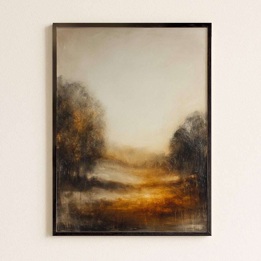 Golden Hour Landscape Print Warm Atmospheric Misty Path Painting