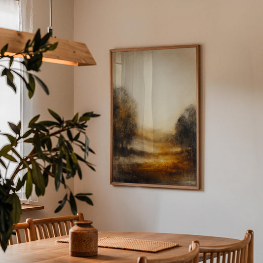 Golden Hour Landscape Print Warm Atmospheric Misty Path Painting