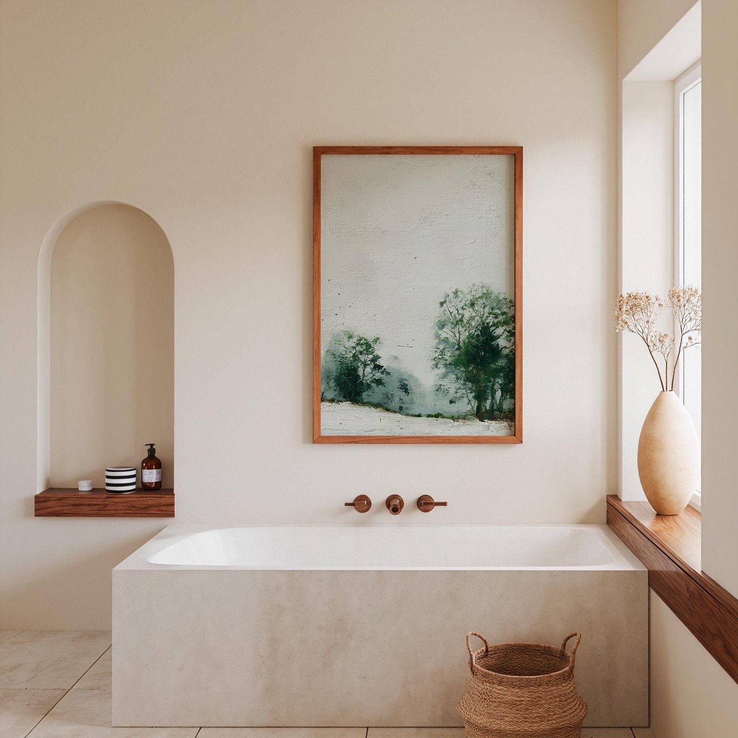 Misty Woodland Print - Negative Space Forest Art Modern