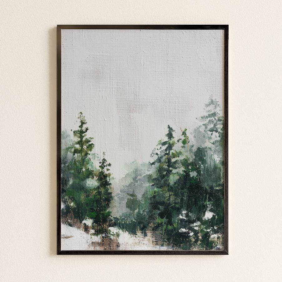 Winter Forest Print Minimalist Evergreen Trees Negative Space