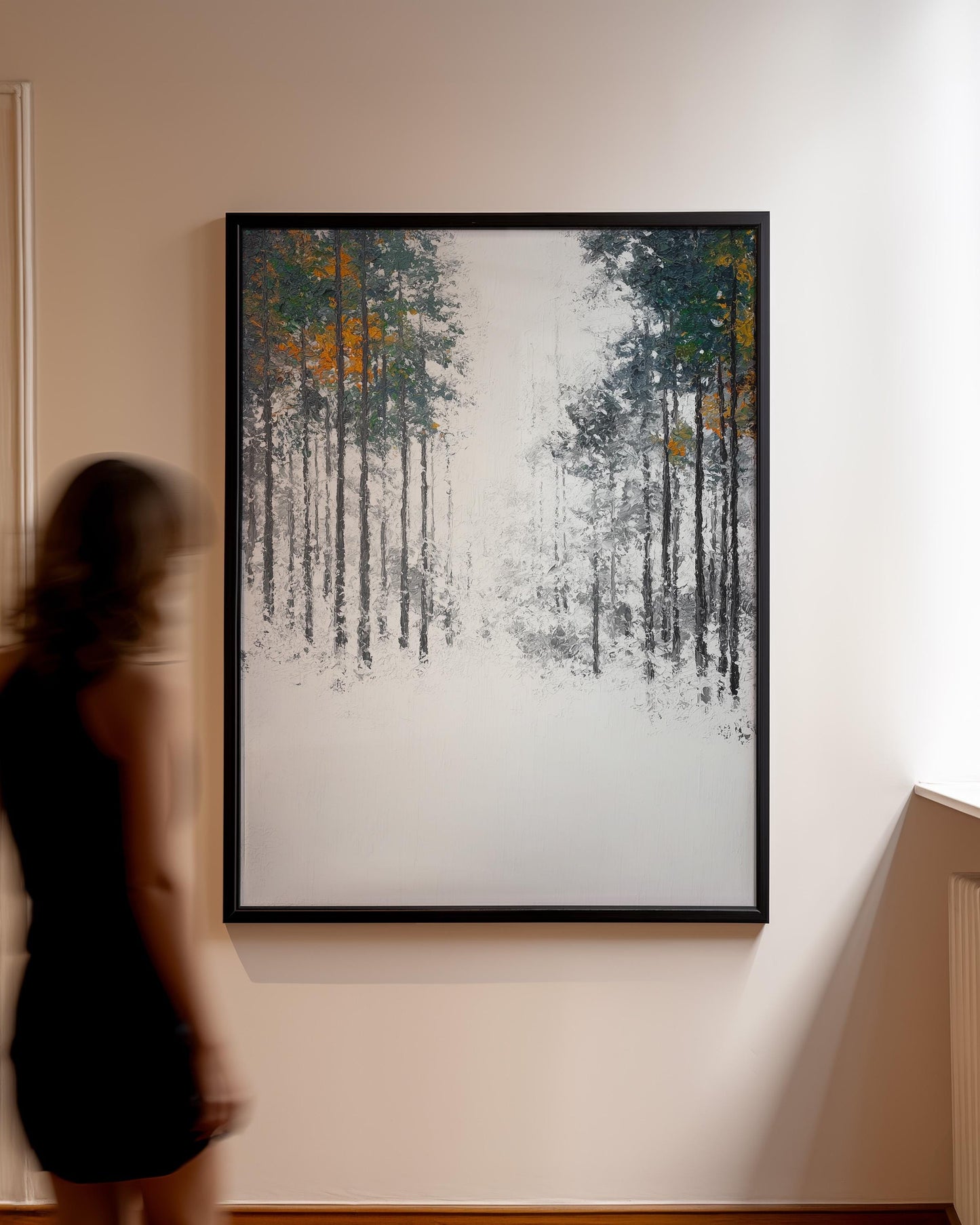 Nordic Winter Forest Path Print - Minimalist Negative Space Trees