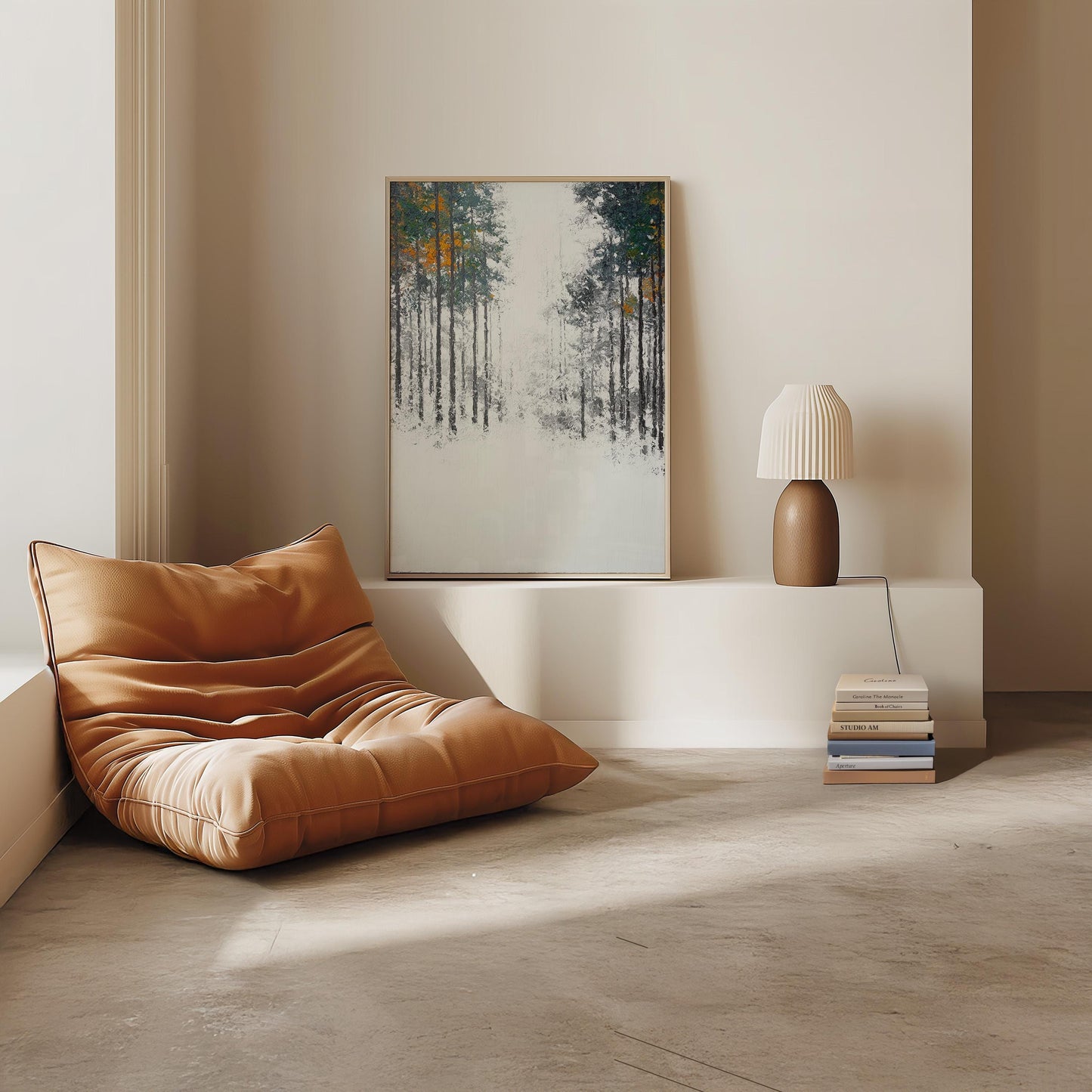 Nordic Winter Forest Path Print - Minimalist Negative Space Trees