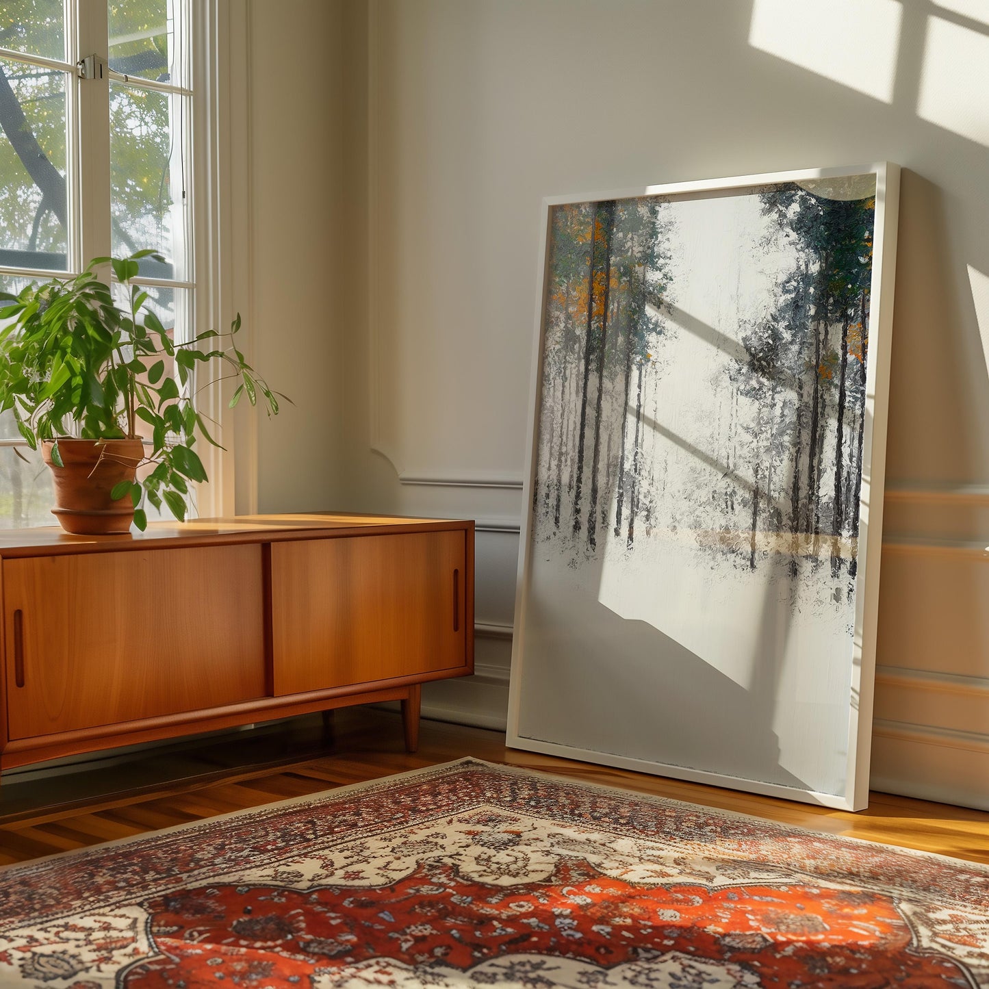 Nordic Winter Forest Path Print - Minimalist Negative Space Trees