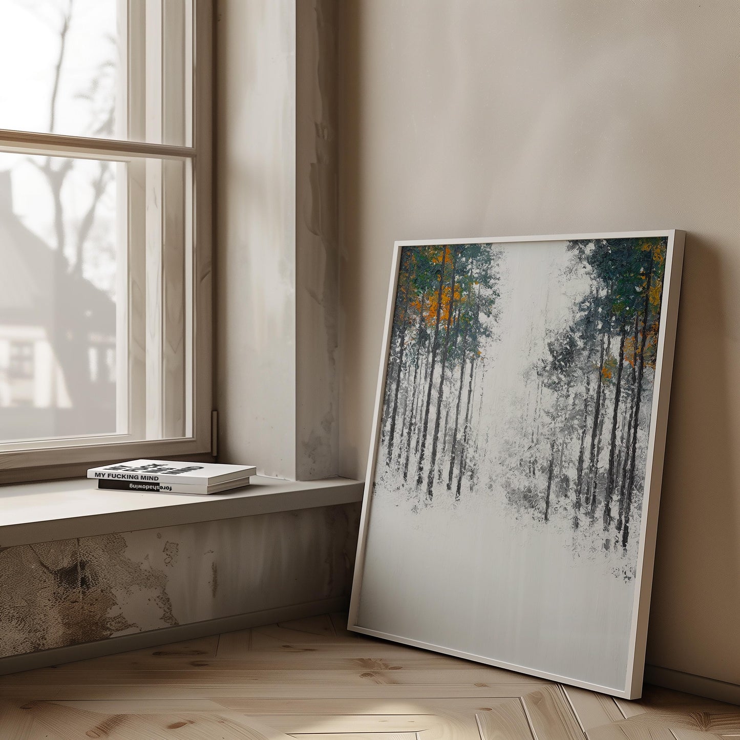 Nordic Winter Forest Path Print - Minimalist Negative Space Trees