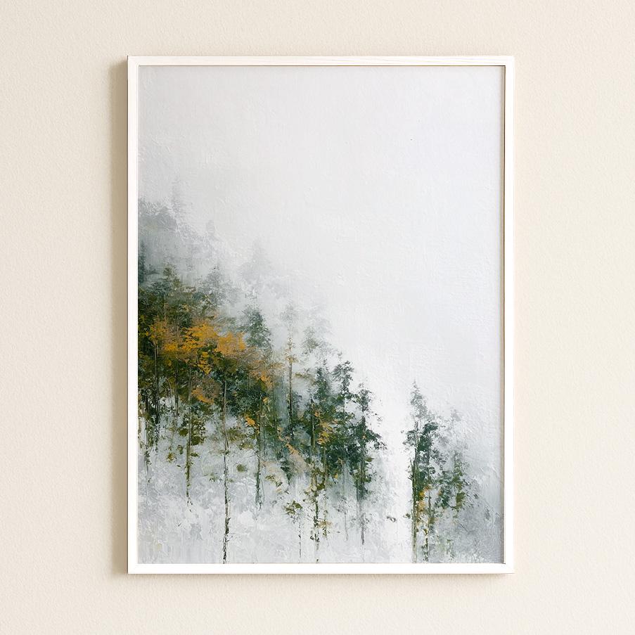 Misty Mountain Forest Print Nordic Atmospheric Landscape Negative