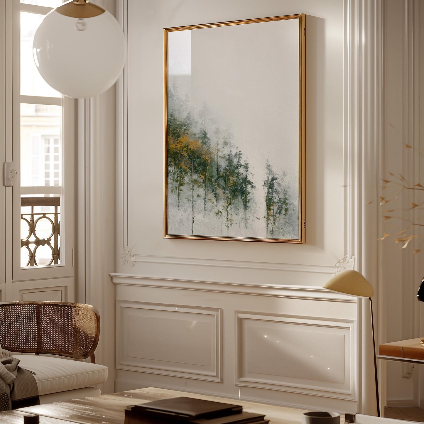 Misty Mountain Forest Print Nordic Atmospheric Landscape Negative