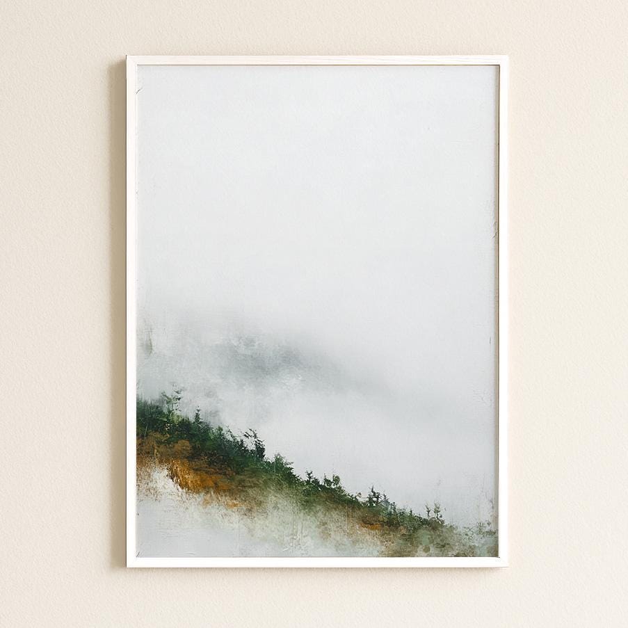 Misty Hillside Print Negative Space Autumn Woodland Atmospheric