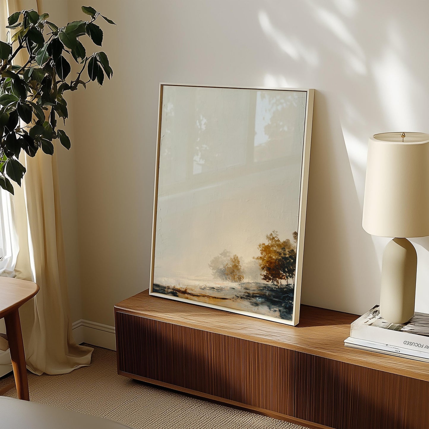 Minimalist Hillside Print Negative Space Autumn Trees Modern