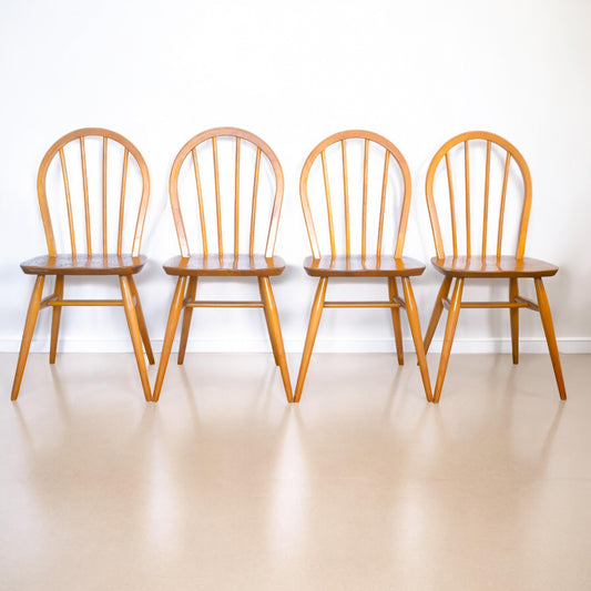 Set of Four Ercol 'Windsor' Dining Chairs, Set of 4, Mid Century Chairs