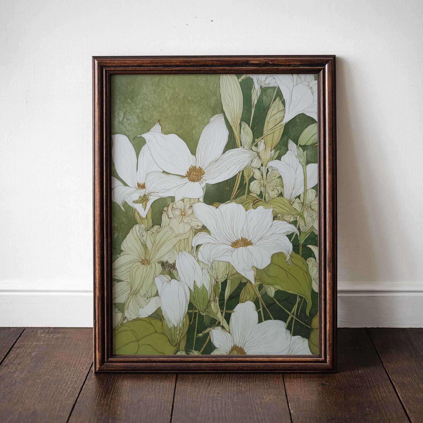 Japanese Style Print of White Clematis