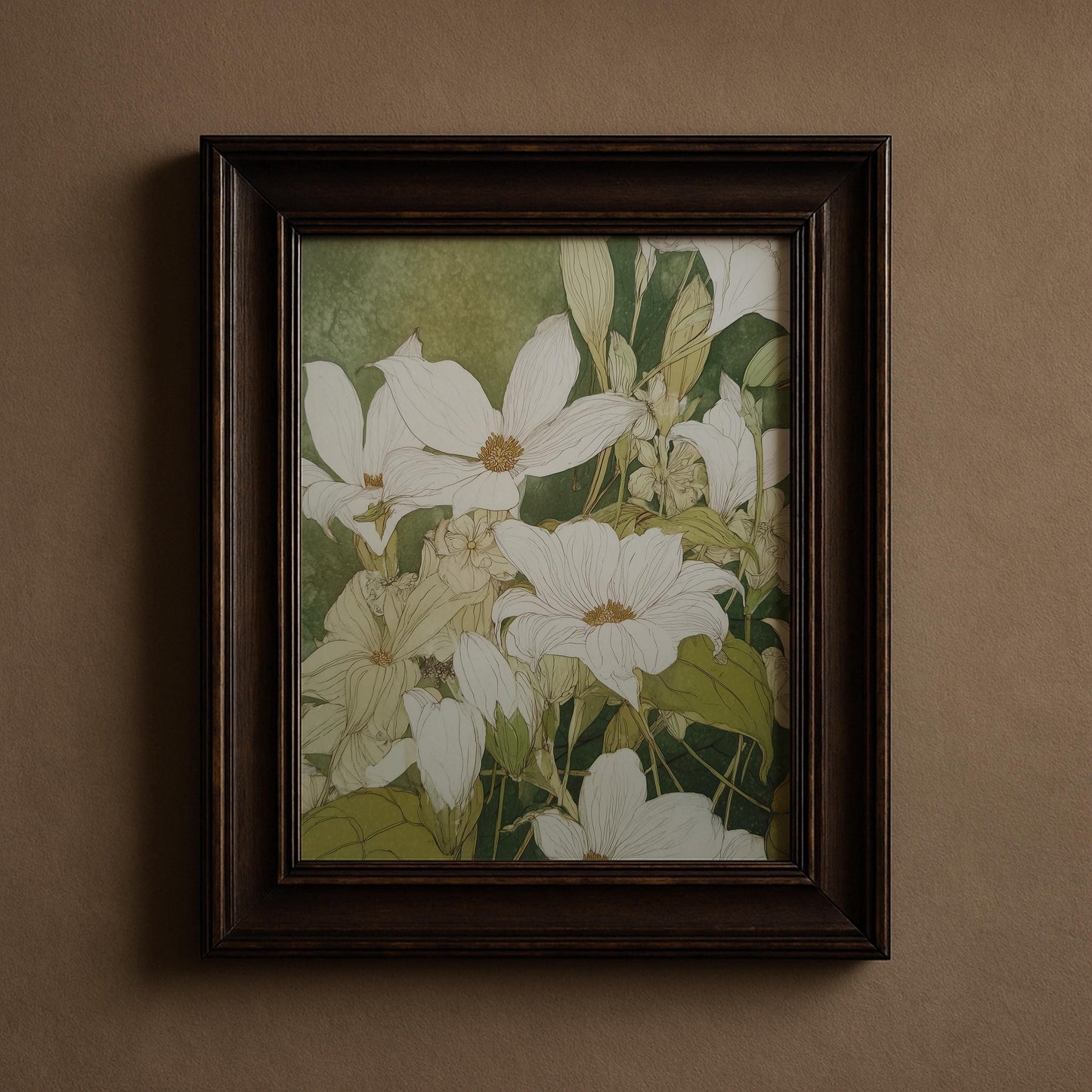 Japanese Style Print of White Clematis