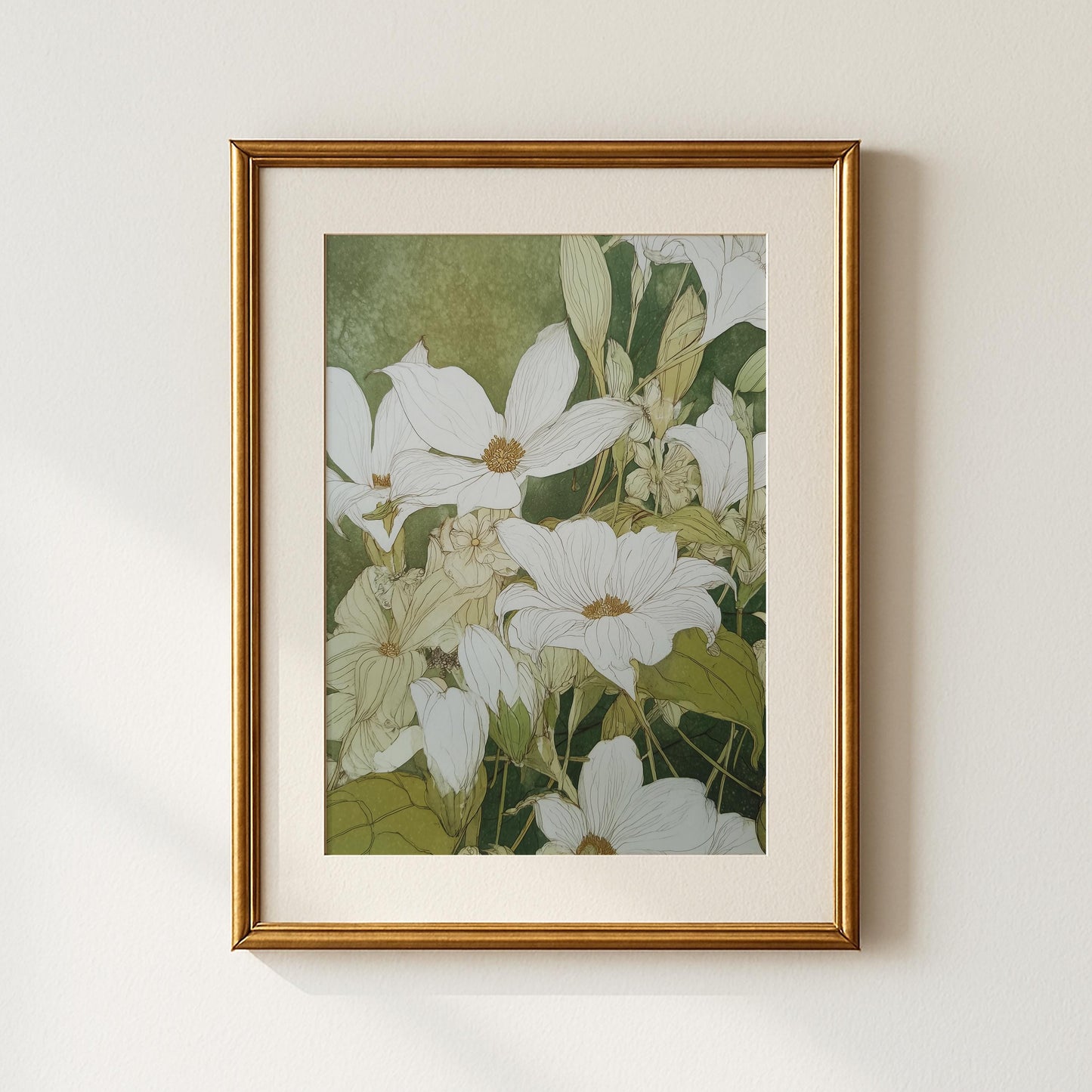 Japanese Style Print of White Clematis